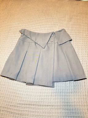 Gray Pleated Mini Skirt with Asymmetric Waist Detail